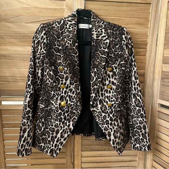 A.L.C. Alton Leopard Print Double-Breasted Blazer size 0 - Picture 3 of 6